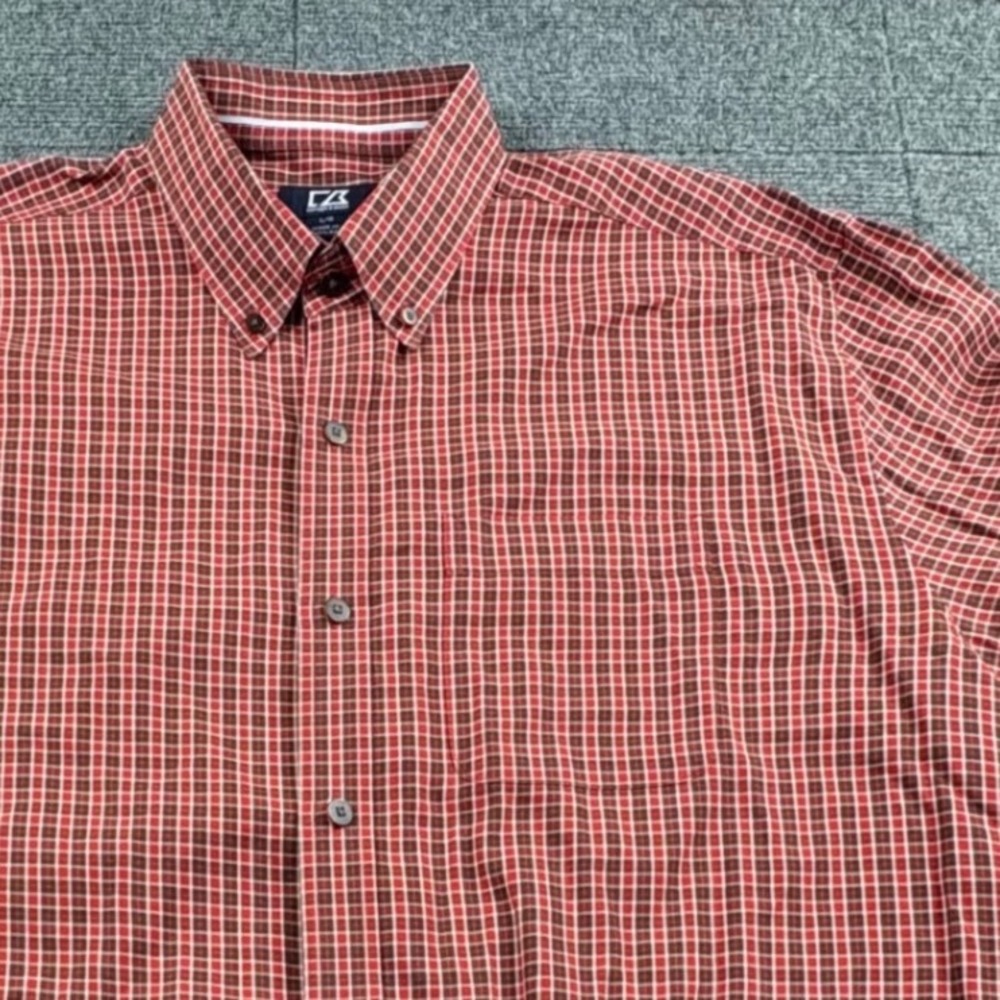 Cutter & Buck Mens Large Red Plaid Egyptian Cotton Long Sleeve Button Down Shirt